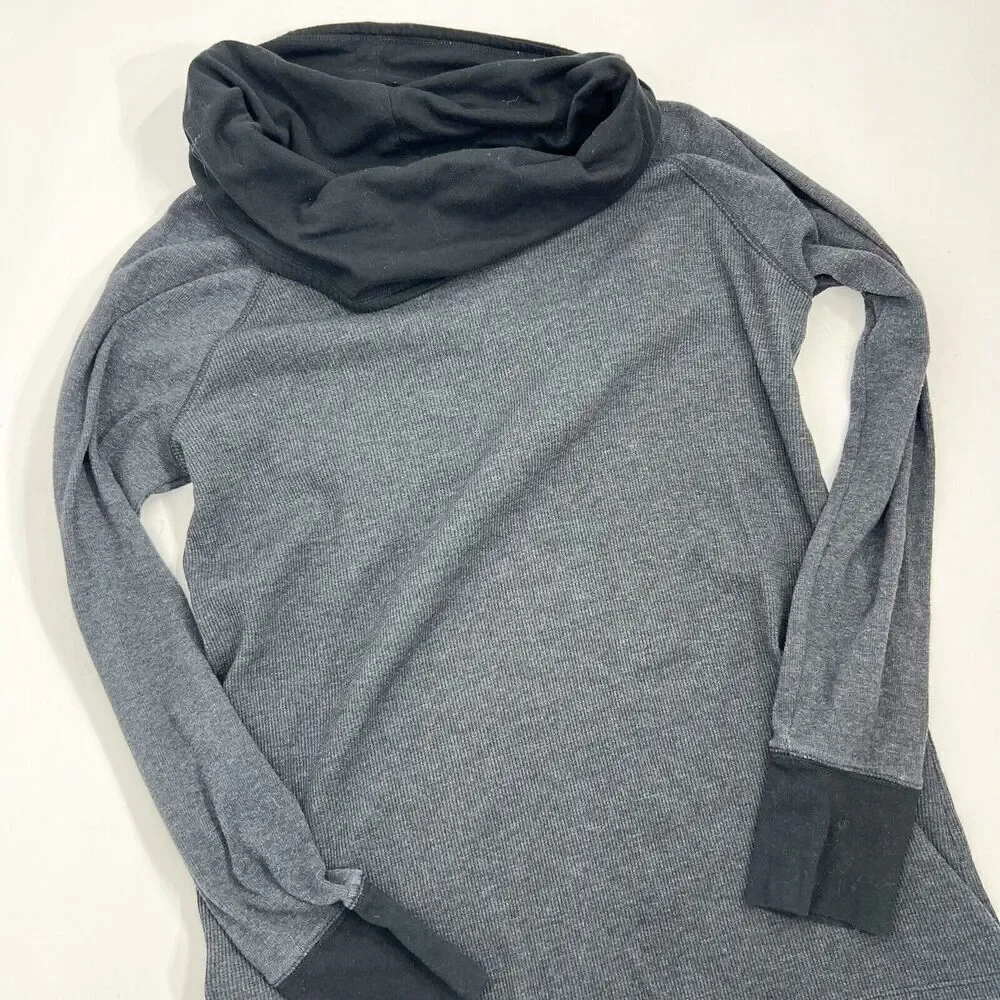 Eddie Bauer Thermal Cowl Neck Shirt Womens Large Gray Long Sleeve Waffle Knit - Picture 2 of 10